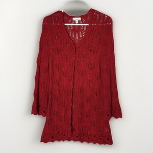 Red Open Knit Cardigan Romantic Valentine's Day Boho‎ Layering Sweater